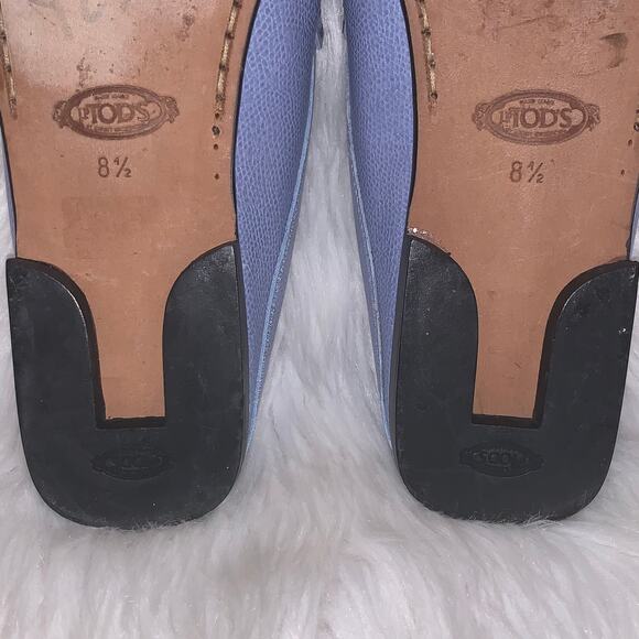 TODS Pebbled Leather Backless Slip On Drivers Mules Loafers, Blue - Picture 10 of 10